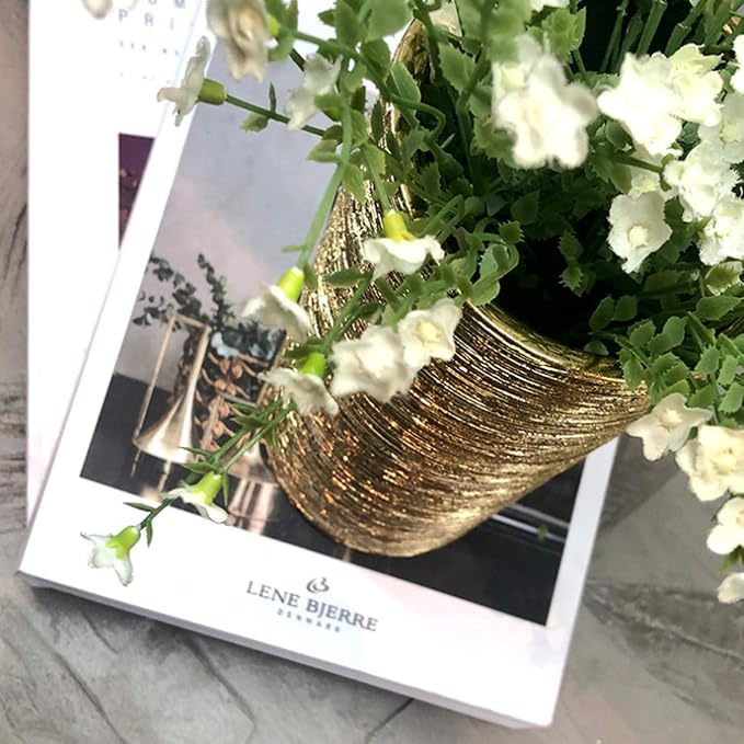 WGV Ceramic Cylinder Vase Width 4" Height 8" Elegant Unique Modern Matte Floral Container Planter Pot Centerpiece for Event Party Wedding Office Home Decor, Gold Textured 1 Piece