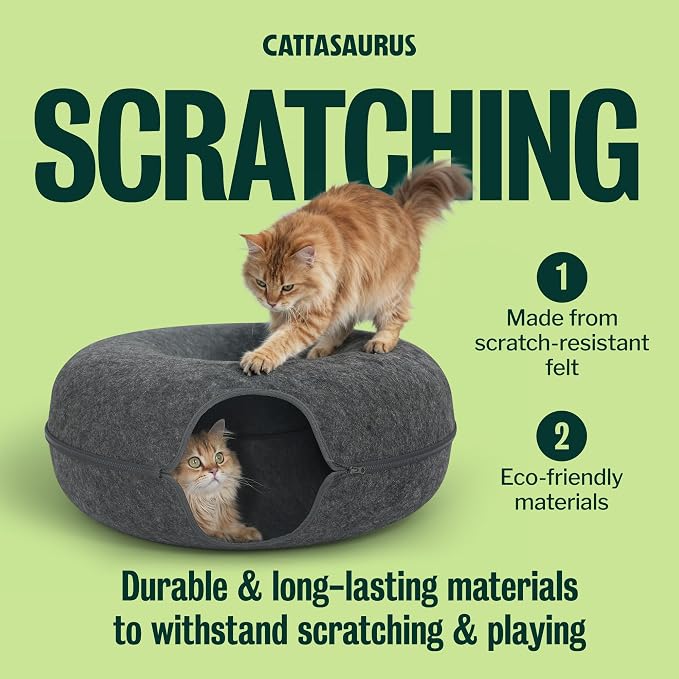 Peekaboo Cat Cave Duo Jumbo Set, Extra Spacious Cat Donut for Multiple & Large Kitty 15+ lbs, Scratch Detachable Cat Beds for Indoor Cats, Washable Cat Tunnel Bed, Best Kitten Toys