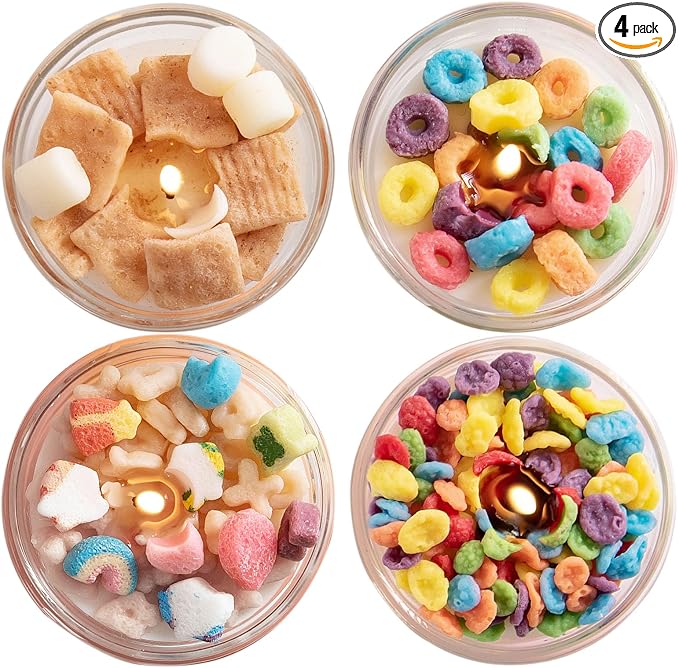 Mini Mix Funny Cereal Bowl Scented Soy Vegetable Wax Candles for Birthday Party Wedding Favor (4pcs/Pack)