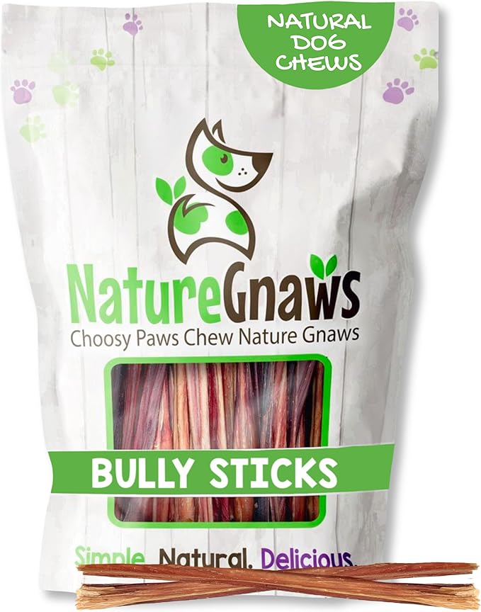 Nature Gnaws Small Bully Sticks 5-6" Rawhide Free Dog Chews, 5 Count | Long Lasting for Light Chewers and Puppies - Natural Thin Beef Dog Chew Bones - No Artificial Preservatives