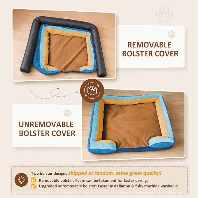 Comfort Expression Orthopedic Dog Bed for Extra Large Dogs with Bolster | Waterproof Dog Couch Bed with Washable Cover & Non-Slip Bottom, Supportive Egg Crate Foam XL Pet Bed, 45x35 Inch