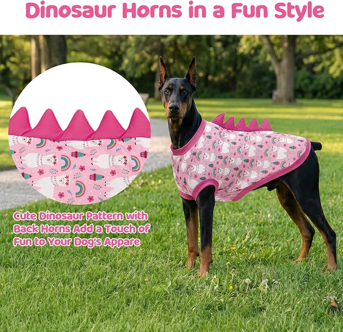 UPF 50+ Sun Protection Dog Shirt - Sleeveless Cooling Vest for Medium Dogs Girl, Quick-Dry Pet T-Shirt with Funny Dinosaur Horns, UV Protective Breathable Dog Clothes U-COSBX09M