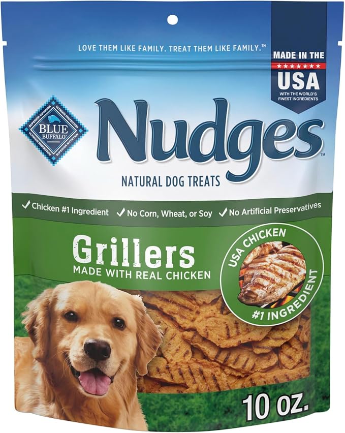 Blue Buffalo Nudges Grillers Chicken Dog Treats, 10 oz | Real Chicken First, Oven-Dried, Easy to Tear, For All Breed Sizes, No Corn, Wheat, or Soy