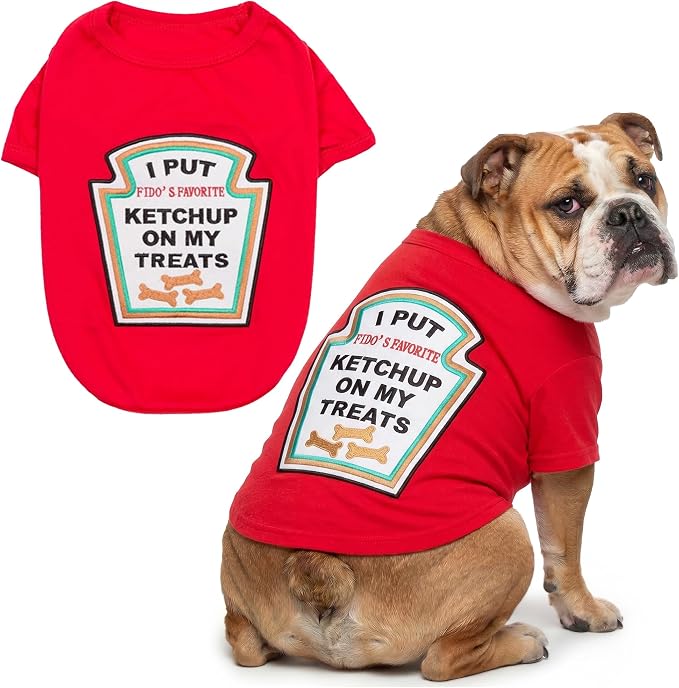 Parisian Pet Ketchup Dog Costume - 100% Cotton Red Dog Clothes for Large Dogs Boys - Lightweight Puppy Outfits - Funny French Bulldog Clothes - Cute Pet Shirt - Stretchy T Shirt for Dogs
