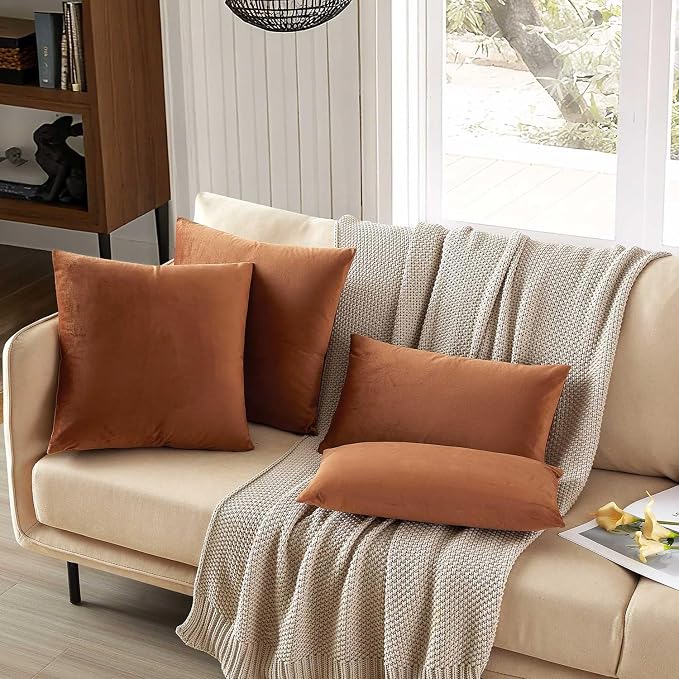 JUSPURBET 28x28 Throw Pillow Covers Set of 2 Decorative Pillow Covers for Couch Sofa Bed Cozy Velvet Cushion Covers Cases with Invisible Zipper for Living Room Home Decor,Mocha Mousse