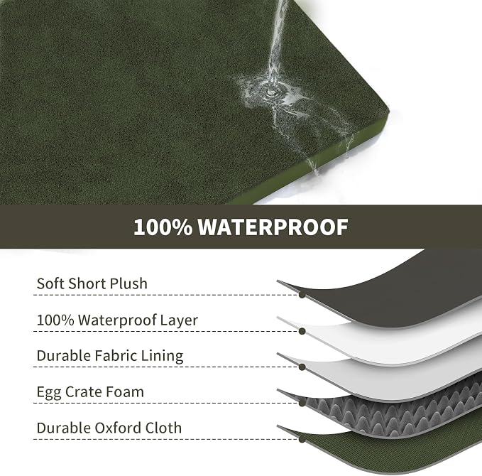 Waterproof Orthopedic Outdoor Dog Bed XL for Extra Large Dogs | Egg Crate Foam for Joint Support, TPU Waterproof Layer, Machine Washable 1680D Oxford Cover, 44 x 32 Inch, Up to 90 lbs
