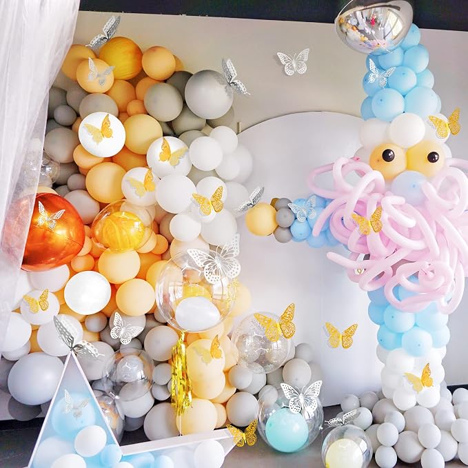 SAOROPEB 3D Butterfly Wall Decor 48 Pcs 4 Styles 3 Sizes, Butterfly Birthday Decorations Party Decorations Cake Decorations Wedding Decor, Removable Stickers (Gold, Silver) | 4 Styles 3 Sizes, Party Decorations Birthday Cake Decorations Wedding Decor, ...