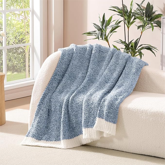 Soft Throw Blanket for Couch-Cozy Reversible Knitted Blankets | Lightweight Warm Fluffy Decor for Women, Mom, Her & Girls, Sofa, Chair, Bed, 50x60in, Cationic Dyeing Blue