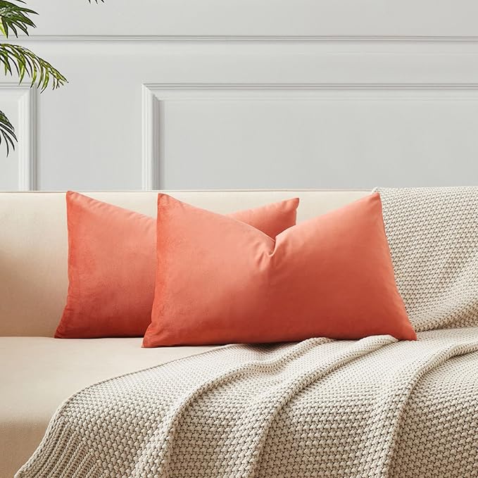 16x24 Pillow Covers Set of 2 Decorative Velvet Throw Pillow Covers,Apricot | Luxury Soft Cushion Covers with Invisible Zipper for Couch Sofa Bed Living Room Bedroom Home Decor