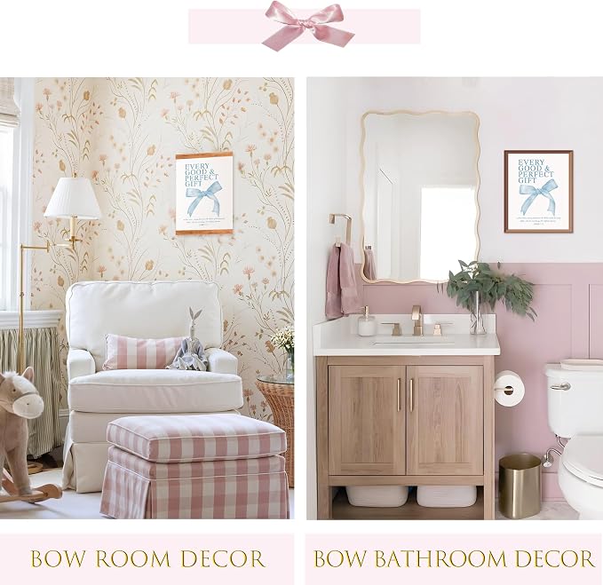 LARTSFRO Coquette Blue Bow Wall Art Decor Posters, Baby Blue Bow Room Bedroom Bathroom Dorm Wall Art Decor Aesthetic for College Teen Girls Gifts, Inspirational Bible Verses Bow Wall Decor, 10x8 Inch Set of 4 Pcs Bow Pictures (UNFRAMED)