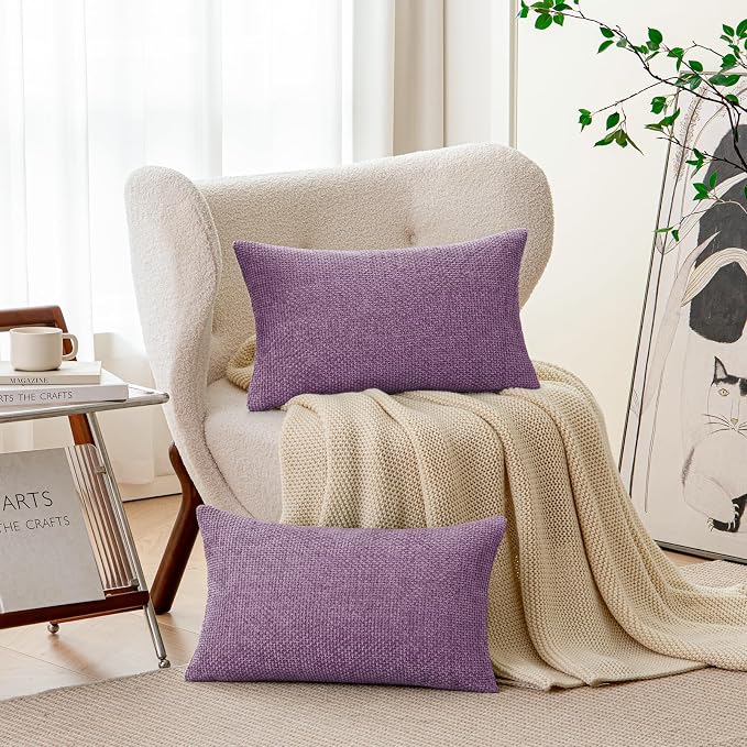 a moment Purple Chenille Throw Pillow Covers 12x20 Inch Pack of 2 Modern Decorative Throw Pillow Covers Farmhouse Cross Covers Home Decor for Sofa Bedroom Living Room