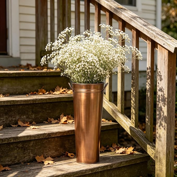 Hosley Antique Bronze French Bucket Vase with Handles 6" Dia x 15" H, Perfect for Weddings, Parties, Country Picnics, Floral Arrangements, Tableware Storage, or Candle Gardens - Rustic Farmhouse Décor