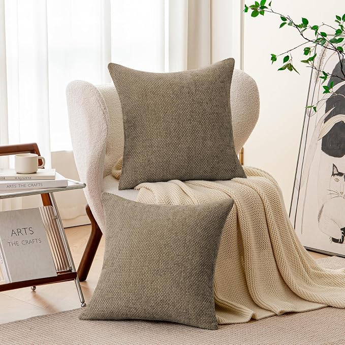 a moment Brown Chenille Throw Pillow Covers 24x24 Inch Pack of 2 Modern Decorative Throw Pillow Cases Farmhouse Cross Covers Home Decor for Sofa Bedroom Living Room