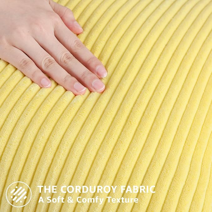 Mecatny Corduroy Throw Pillow Covers 16x16 Set of 2 Sundress Yellow | Soft Striped Texture, Hidden Zipper Design, Neutral Boho Square Pillow Cases for Sofa Couch Living Room Bedroom, Home Décor