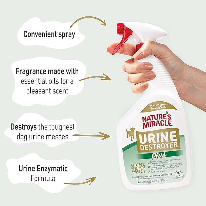 Nature's Miracle Dog Urine Destroyer Plus, Enzymatic Cleaner, 32 oz | Destroys the Toughest Dog Urine Stains, For Use on Multiple Surfaces, Safe For Pets and Home*, Fresh Scent