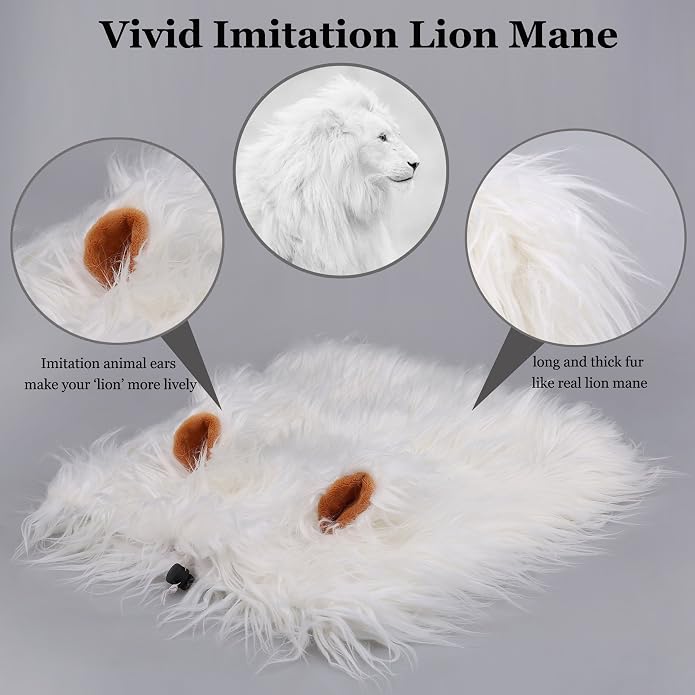 Lion Mane Wig for Dogs with Ears, Funny Pet Costumes for Halloween Christmas