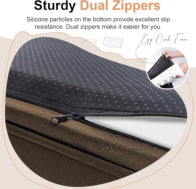 Orthopedic Dog Bed for Large Dogs, 36 x 27 Inch, Dark Coffee | Egg crate foam for joint support, 3-sided bolster pet sofa, waterproof lining, washable cover, and non-skid base