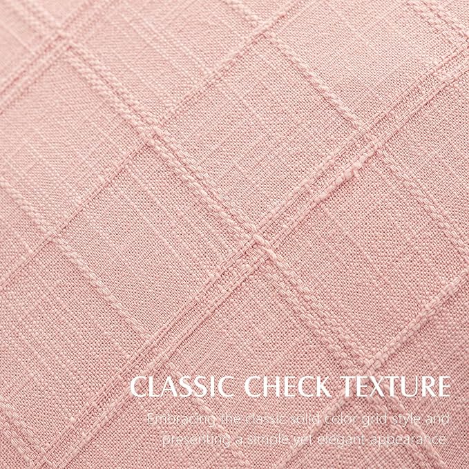 Foindtower Set of 2 Decorative Linen Check Throw Pillow Covers Neutral Farmhouse Vintage Cushion Covers Modern Boho Accent Home Decor for Sofa Chair Couch Bedroom Living Room,16×16 Inch,Light Pink