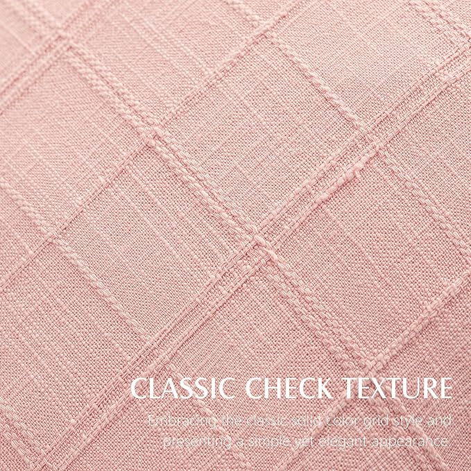 Foindtower Set of 2 Decorative Linen Check Throw Pillow Covers Neutral Farmhouse Vintage Cushion Covers Modern Boho Accent Home Decor for Sofa Chair Couch Bedroom Living Room,20×20 Inch,Light Pink