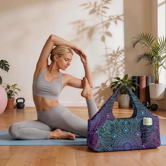 Women's Yoga Bag with Yoga Mat Carrier - Large Mat Pocket Fitness Tote for Pilates, Gym, Travel, Office & Beach