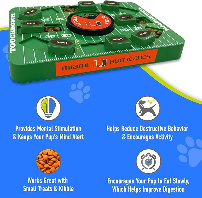 Pets First NCAA Miami University Large Puzzle Toy, Dog Puzzle Treat Toy, New Large Size, Interactive Dog Treat Toy, Dog Slow Feeding Toy