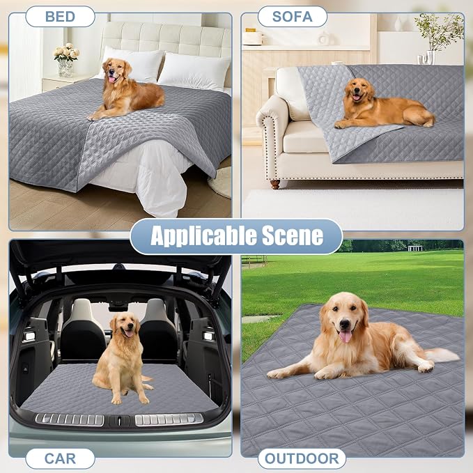 Smiry Waterproof Reversible Dog Bed Cover Pet Blanket | Pet Friendly, Soft Fabric, Washable Dog Blanket for Furniture Bed Couch Sofa, Checkered (82"x82", Grey/Light Grey)