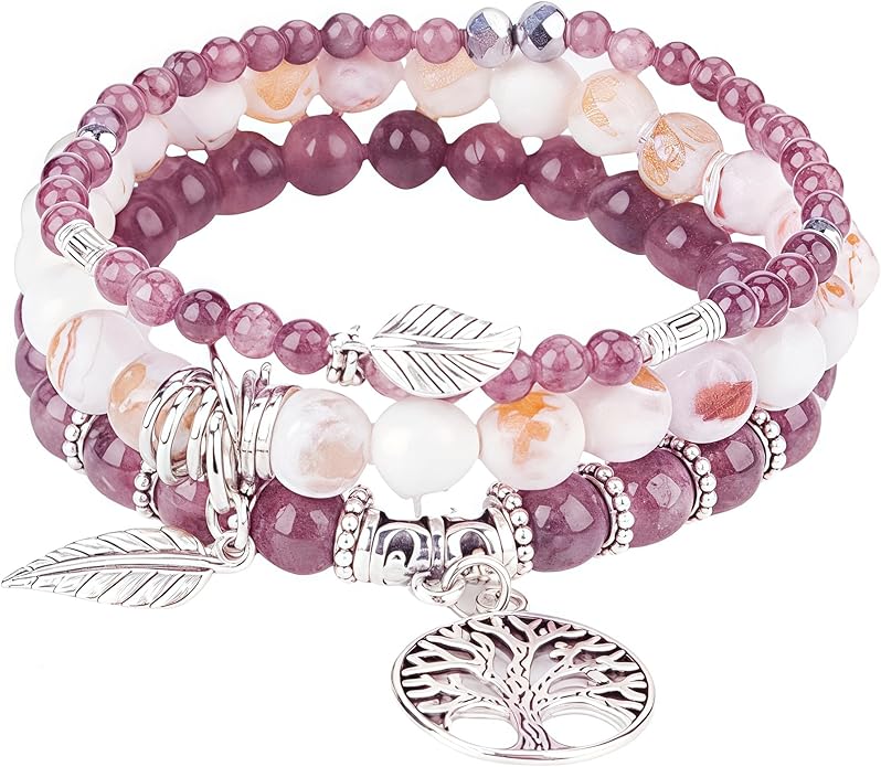 Jardme Healing Crystal Bracelets for Women, 8mm Beaded Natural Stone Stretch Chakra Bracelets Tree of Life Bracelet Jewelry Gifts for Women