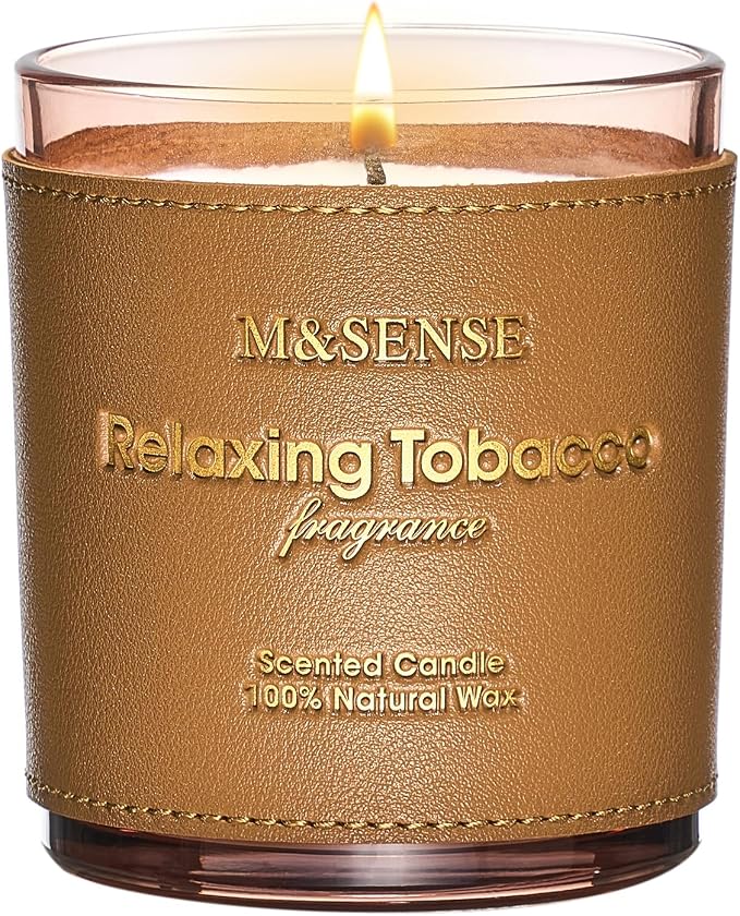 M&SENSE Cinnamon Tobacco Vegan Soy Candle | Non Toxic, 10oz, 42-Hour Slow Burning, Stress Relief Relaxation, Housewarming Gift for Father