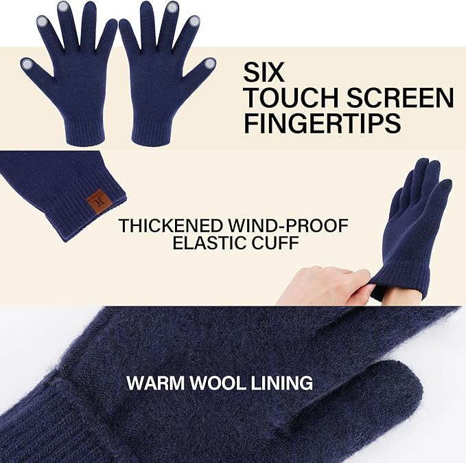 Winter Warm Beanie Hat Touchscreen Gloves Set, Soft Skull Cap Gloves Set for Men and Women with Warm Knit Fleece Lined
