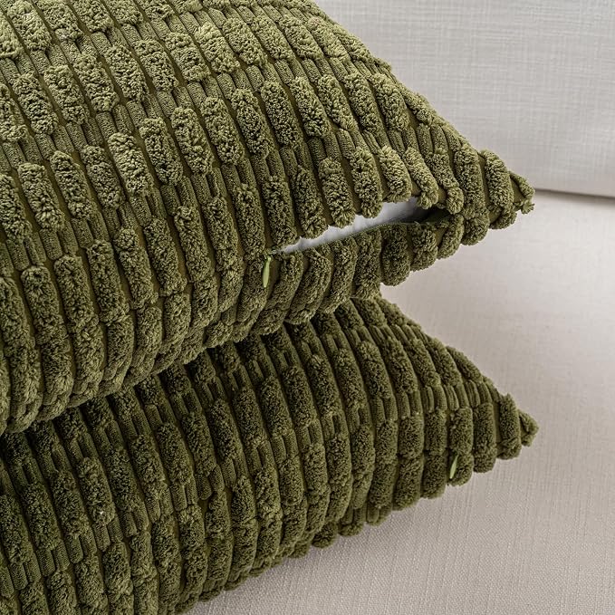 Fancy Homi Decorative Throw Pillow Covers for Bed Couch Bedroom Bench, Soft Corduroy Solid Pillow Case, Rustic Farmhouse Boho Room Decor,36" x 14" (Pack of 1),Moss Green