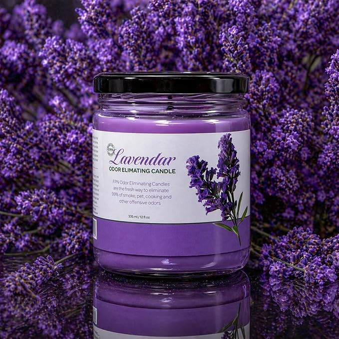 Candle Set Odor Eliminating – 2 Pack - 12oz – Long-Lasting Soy Wax Candles – Neutralizes Pet, Kitchen & Smoke Odors – Clean Burn, Eco-Friendly, Aromatherapy Candle (Lavender)