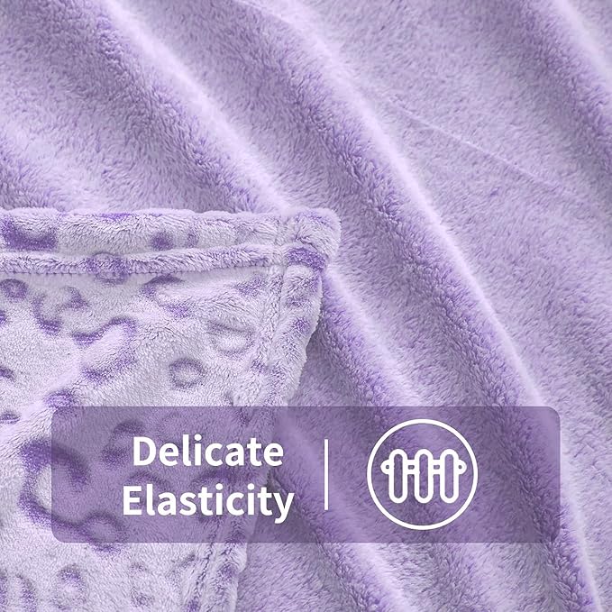 Flannel Fleece Throw Microfiber Blanket with 3D Cheetah Print, 90"X90", Purple