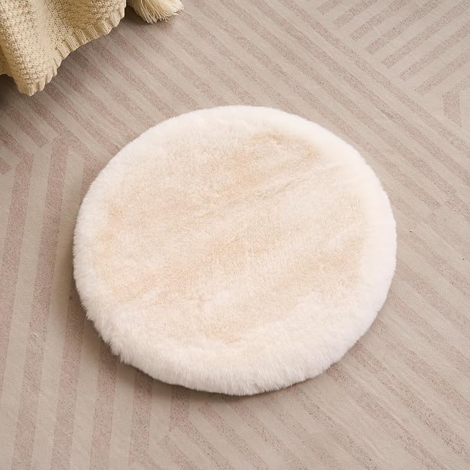 SHENGOCASE Round Faux Rabbit Fur Pet Bed Kneading Cushion, 16 inches, Cat Tree Tower Replacement Pad, 4-Pack (White)