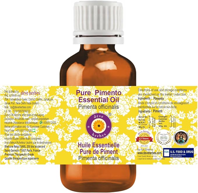 Deve Herbes Pure Pimento Essential Oil (Pimenta officinalis) Steam Distilled 5ml (0.16 oz)
