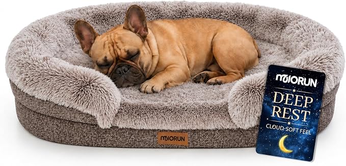 Fluffy Orthopedic Dog Beds Large Sized Dog, 36" Bolster Sofa Bed | Soft plush faux fur,lowered entry,washable cover,waterproof liner,claming dog couch for x-large dogs,supportive bolster