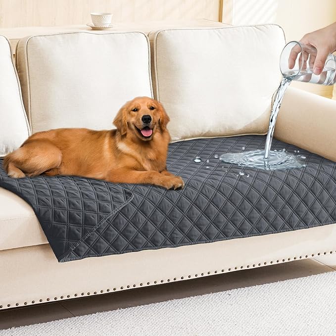 Smiry Waterproof Reversible Pet Couch Covers for Dogs | Pet Friendly, Soft Fabric, Washable Sofa Furniture Protector for Dogs Cat Kids, Checkered (30"x70", Dark Grey/Dark Grey)