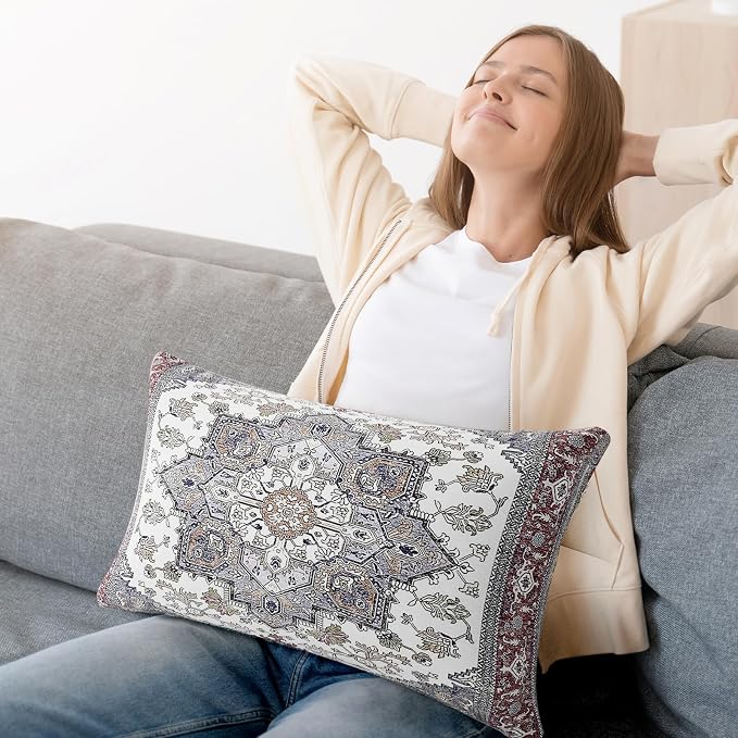 Boho Throw Pillow Covers 12x20 inch Set of 2,Soft Pillowcases Bohemia Carpet Printing Pattern Decorative Sofa Living Room Bed Rectangle Pillow Case Cushion Cover-Reddish Blue