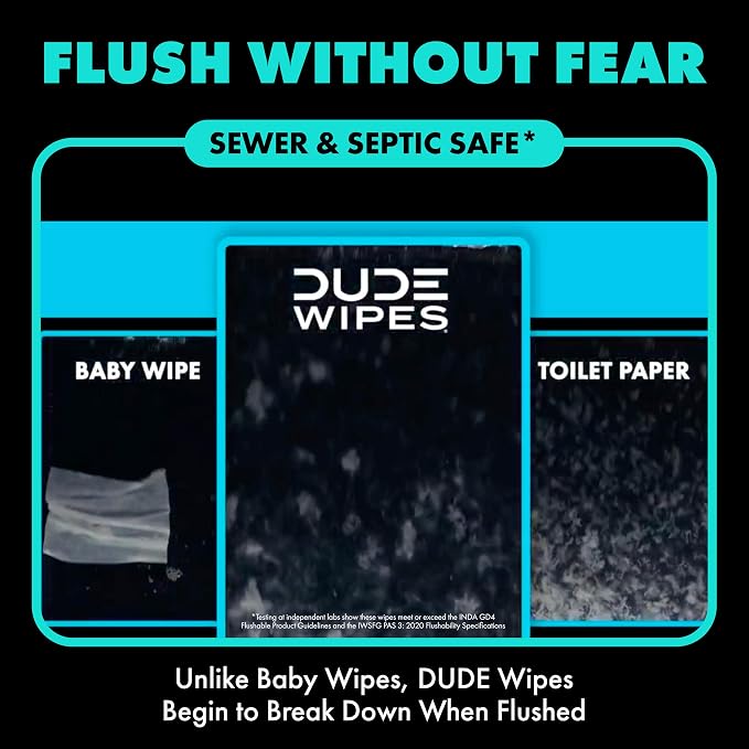 DUDE Wipes Mint Chill Flushable Wipes - Extra-Large Adult Wet Wipes - 1 Pack (48 Count), Travel Pack - Infused with Tea Tree Oil, Vitamin E, and Aloe - Septic and Sewer Safe