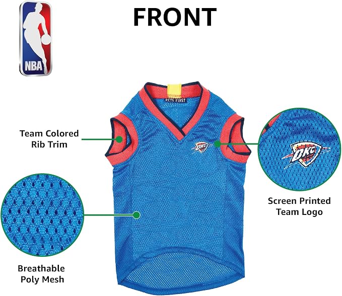 Pets First NBA OKLAHOMA CITY THUNDER DOG Jersey, Large - Tank Top Basketball Pet Jersey
