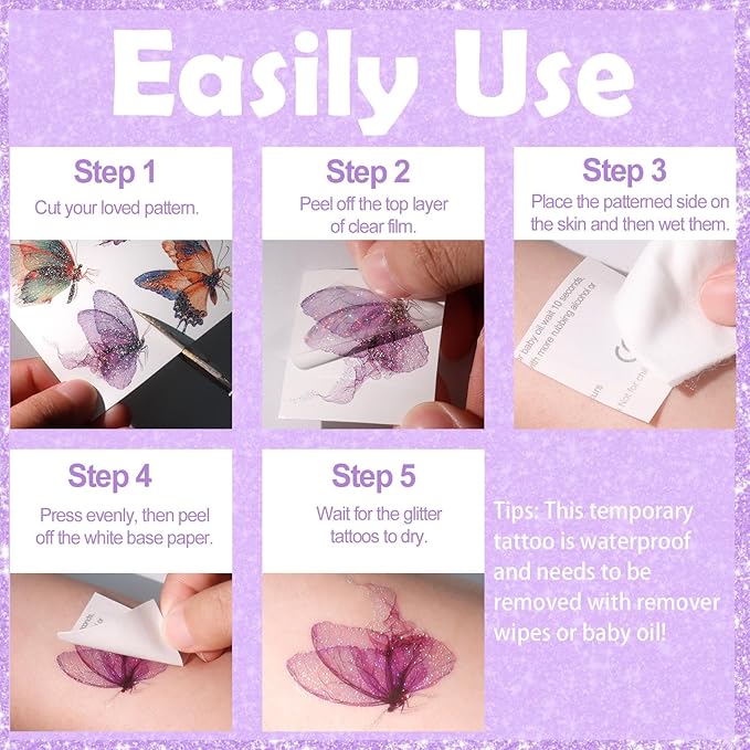 Yosca Butterflies Glitter Tattoos, 14Pcs Sparkle Butterfly Temporary Tattoos, 6Pcs Metallic Gold Silver Glitter Freckles for Eye Face Makeup Mermaid Butterfly Party Favors Butterflies DIV Accessories