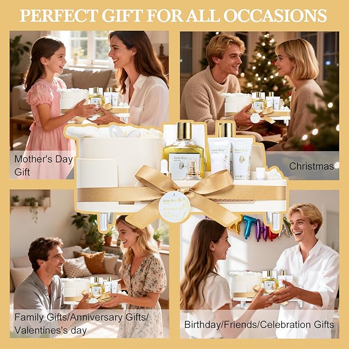 Mothers Day Gifts for Women, 23Pcs VANILLA & YLANG YLANG Spa Gift Basket for Women, Face Skin Lip Care, Bath & Body Set, Self Care Kit, Facial Cream, Birthday, Christmas, Valentines, Anniversary