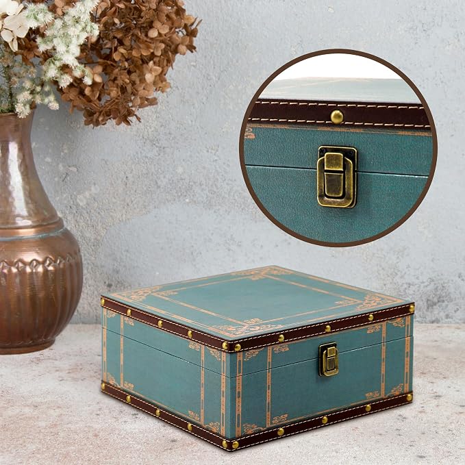 Jolitac Wooden Storage Box Set of 3, Antique-Looking Storage Containers with Secret Compartments Vintage Nesting Keepsake Chests for Jewelry, Cash, Photos Travel-Friendly & Stackable (Green)