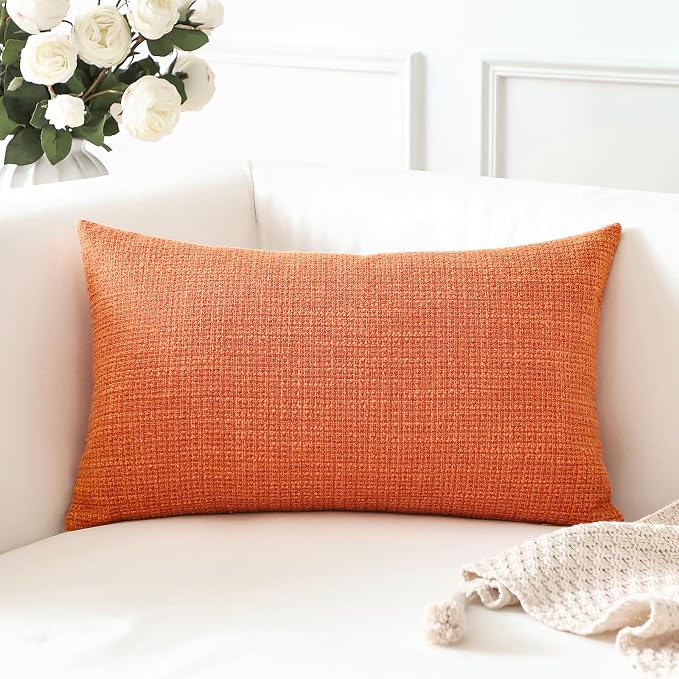 OTOSTAR Linen Throw Pillow Cover Set of 1 Decorative Lumbar Pillowcases Cushion Covers 16x24 Inch for Home Decor Sofa Bedroom Car 40 x 60CM Orange