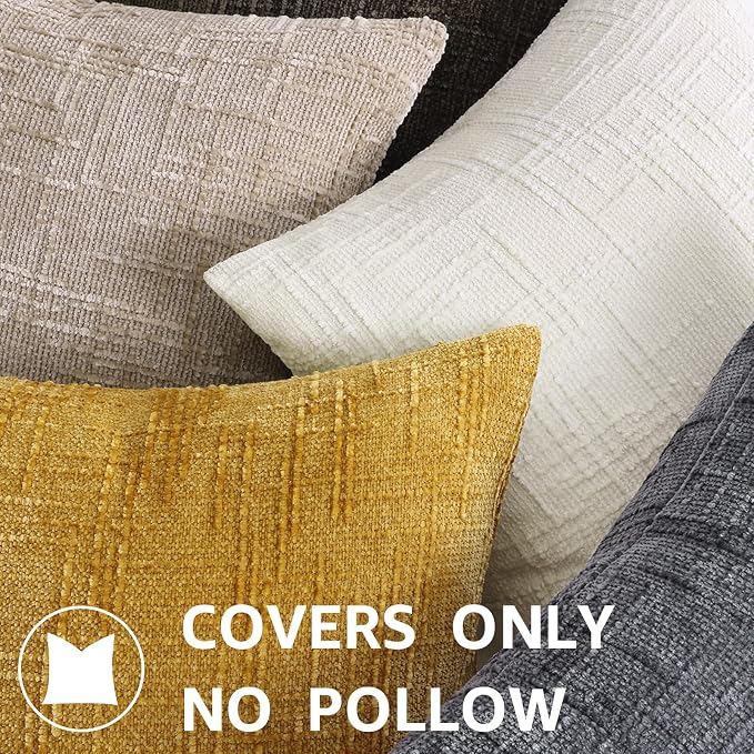 decorUhome Textured Chenille Throw Pillow Covers 20x20 Set of 2 Dark Brown | Fall Modern Farmhouse Soft Cozy Slubby Couch Pillow Cases Boho Decorative Pillow Cases for Bed Sofa Living Room Home Decor