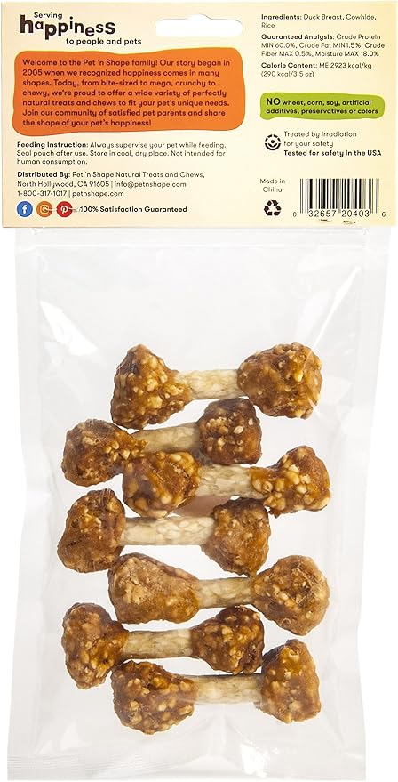 Pet 'n Shape Duck 'n Rice Dumbells - Natural Dog Treats, Duck, 3 Ounce | Premium duck breast, Rice recipe, Limited ingredients, Wheat and soy free, Bite-sized snack, For all life stages, Grain free