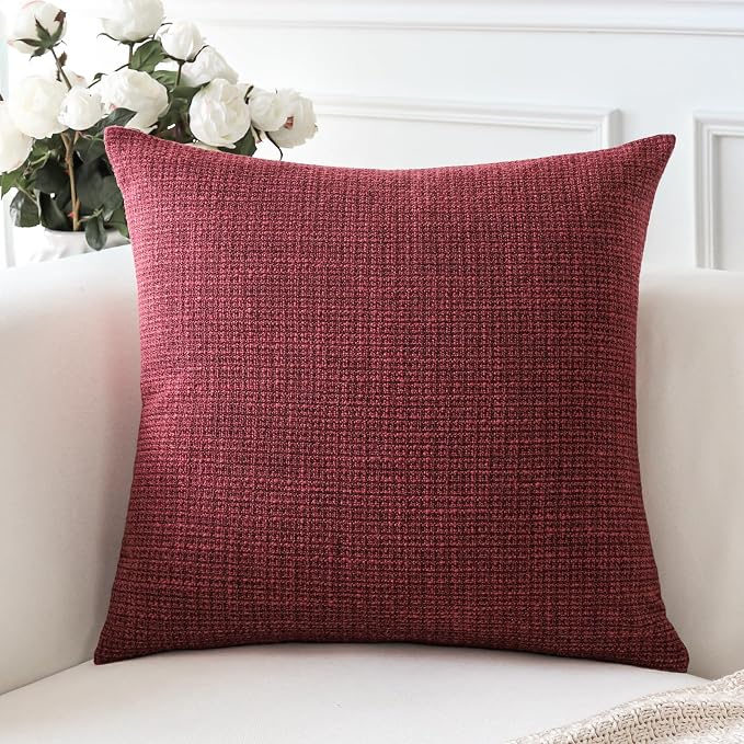 OTOSTAR Linen Throw Pillow Cover Set of 1 Decorative Square Pillowcases Cushion Covers 24x24 Inch for Home Decor Sofa Bedroom Car 60 x 60CM Burgundy