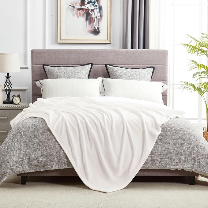 DREAMNINE Oversized Soft Fuzzy Fleece Throw Blanket Twin Size 60" x 80", Decorative Large Solid Lightweight Velvet Bed Blankets,Big Cute Cozy Accent Shaggy Microfiber Flannel Blanket for Bedroom,White