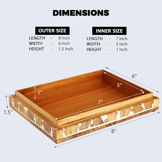 Handicrafts Home White Decorative Storage Box with Lid Wooden Desk Organizer Box Office Storage Box for Workspace Desk Decor Organizer – Resin Inlay Kept Safari Collection - 6x8x1.5