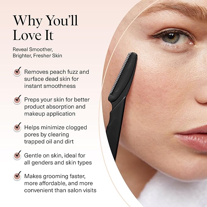 Kitsch Dermaplane Razor for Women Face – Face Razors for Women & Men, Eyebrow Trimmer & Face Shaver – Exfoliating Facial Razor & Skin Care Tool for Smoother Skin - Black, 6 pcs