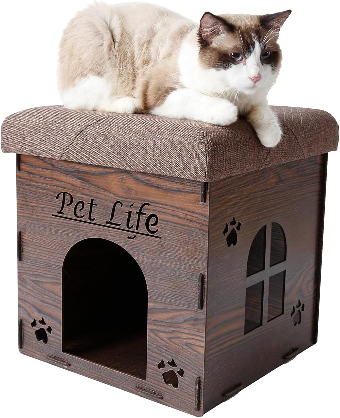 Pet Life ® Foldaway Collapsible 2-in-1 Cat Furniture Bench and Chaise Cat House Lounger or Bed
